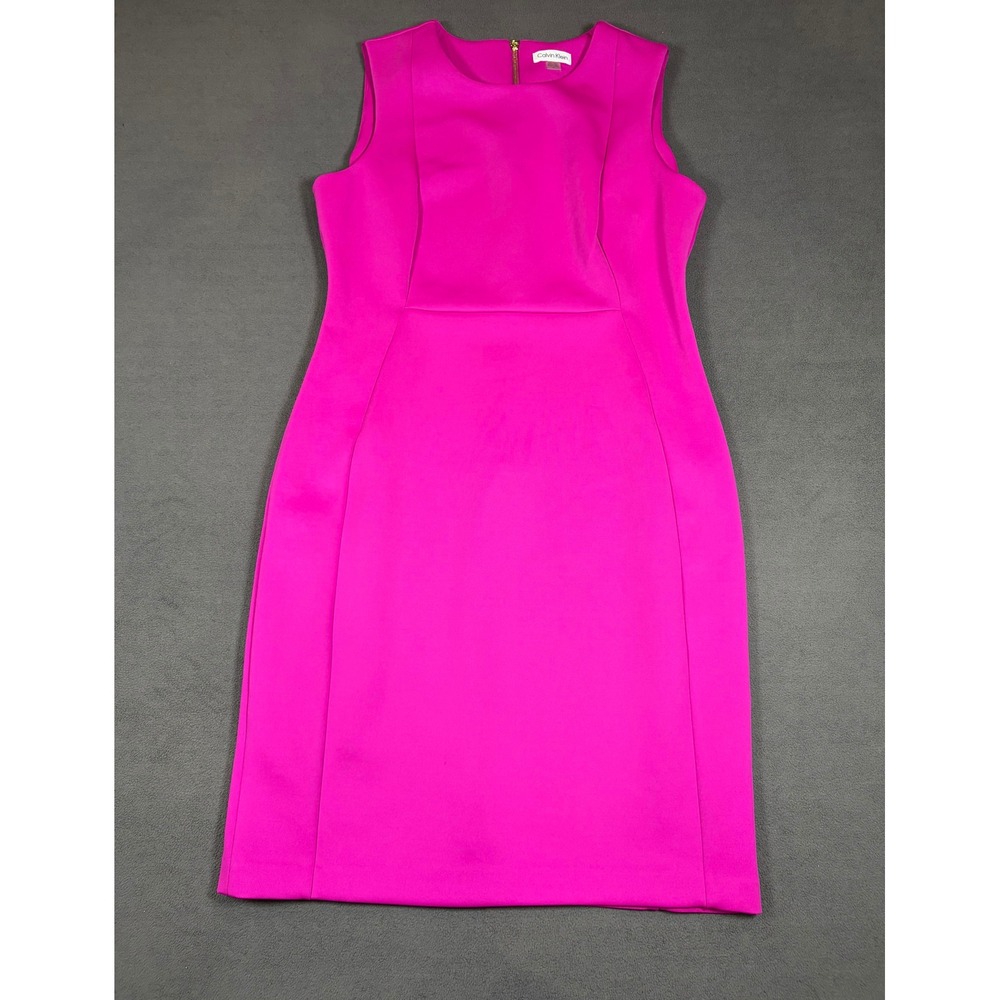 Calvin Klein Sheath Dress Womens 14 Pink Sleeveless Scuba Crepe Exposed Zipper